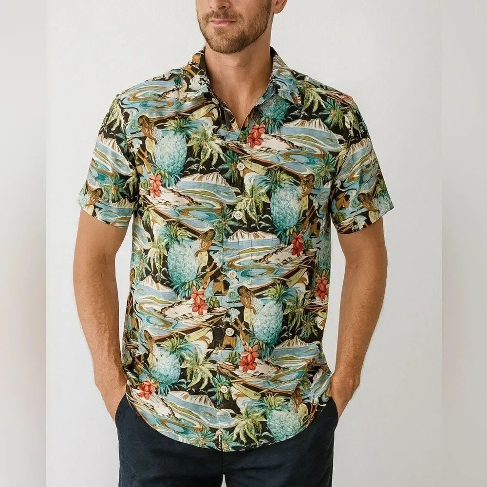 Tommy Bahama Coconut Point Shirt Pineapple Island Print Modal Blend Size M